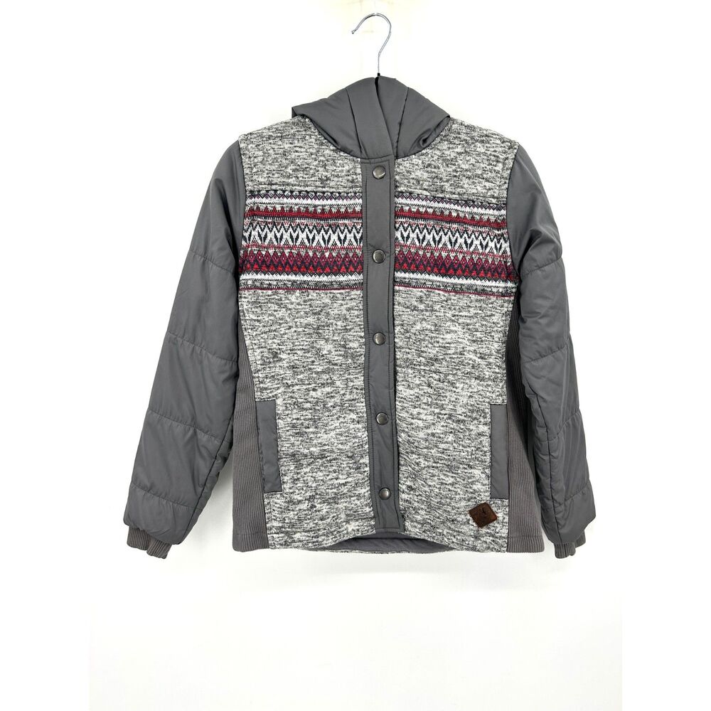 EDDIE BAUER Radiator Fleece Field Jacket Fair Isle Hooded Gray Womens Size Small